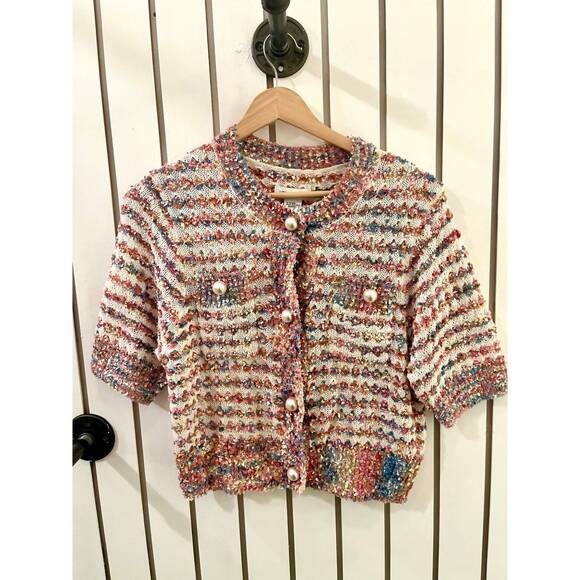NEW URBAN REVIVO women's knit sweater with pearl buttons in multicolor